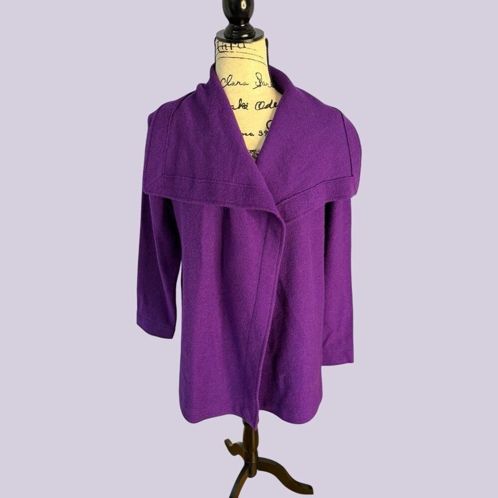CHICO’S NWT 100% Wool Purple Shawl Collar Open Front Jacket Coat Size 1 M